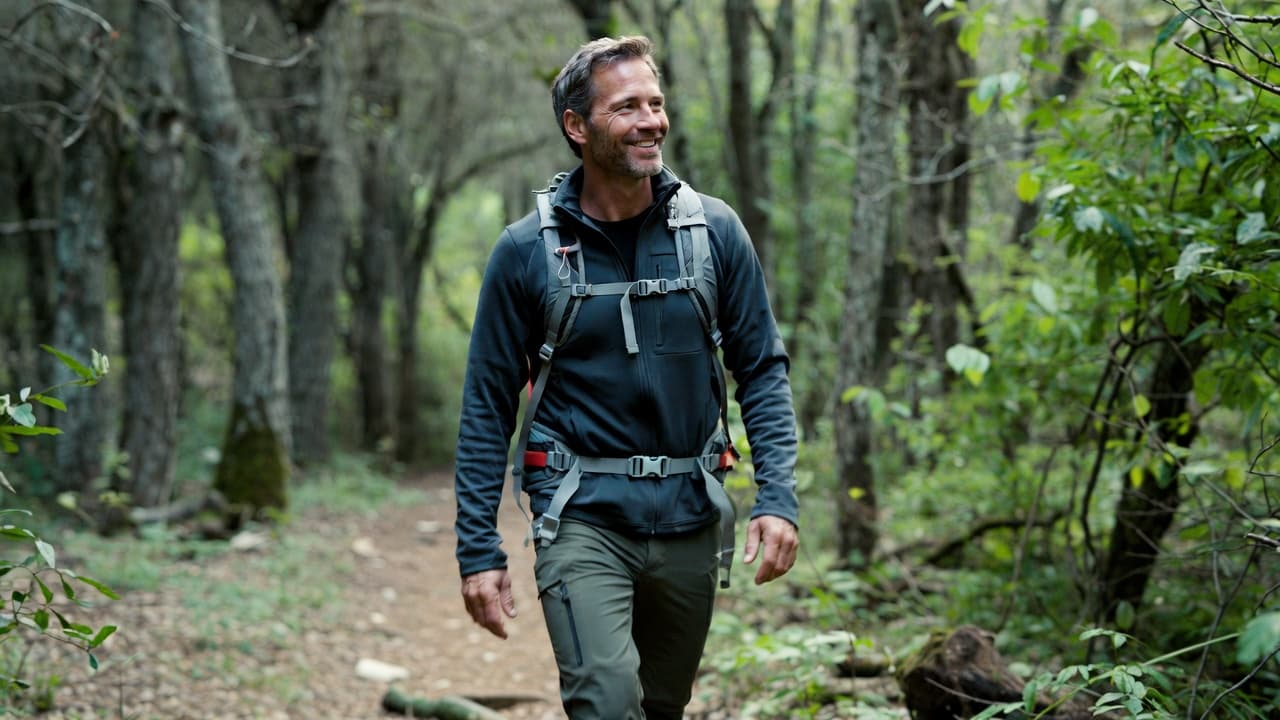 Active hiker on a forest trail — mobility supported by nerve health